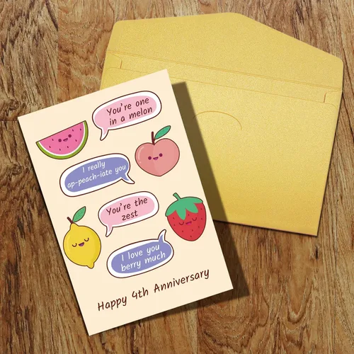 Miniatura 8 de Qiliji Tarjeta de 4º aniversario para marido y esposa, divertida tarjeta de aniversario de 4º aniversario de boda, tarjeta de juego de palabras