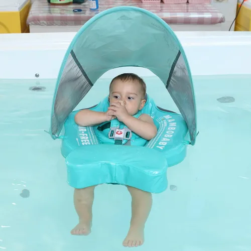 Miniatura 9 de Mambobaby Flotador con Cola Flotador de natación para bebé con toldo, entrenador de natación para bebés, entrenador de natación sólido, flotador