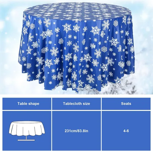 Miniatura 2 de Sliner 3 Piezas Mantel de Navidad de Invierno con Copos de Nieve Mantel de Invierno Redondo de Plástico para Fiesta 83.9 Pulgadas Mantel de Navidad