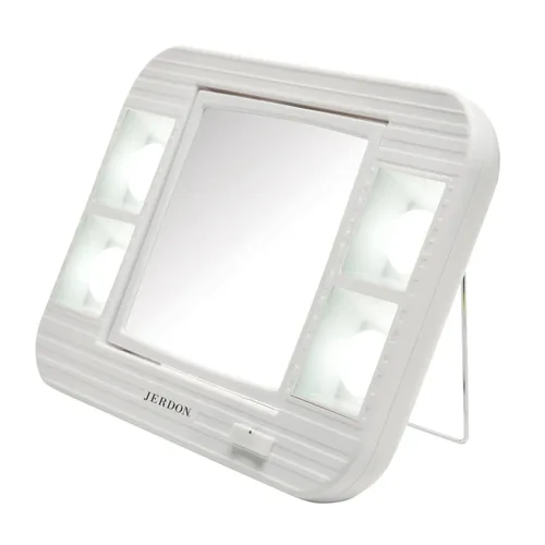 JERDON Espejo de maquillaje de dos caras con luces, espejo de tocador con aumento 5X e iluminación sin reflejos de dos ajustes, base blanca, modelo