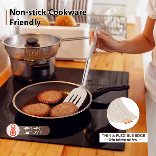 Miniatura 5 de E-far - Juego de utensilios de cocina de 4 piezas, utensilios de cocina de silicona para utensilios de cocina antiadherentes, espátula ranurada Caqui