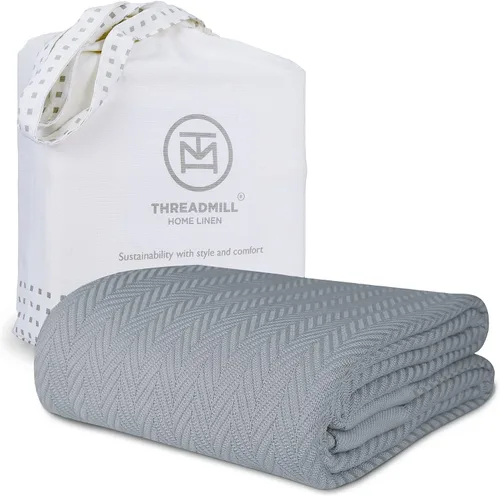 Miniatura 23 de Threadmill Home - Manta de lino de tamaño King, 100% algodón, color blanco, con diseño espiga., Algodón, Plateado, gemelo Gris claro
