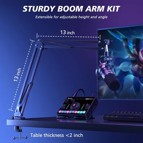 Miniatura 8 de MAONO Kit de micrófono dinámico XLR/USB, micrófono podcast RGB con software, silencio, perilla de ganancia, control de volumen, brazo de brazo