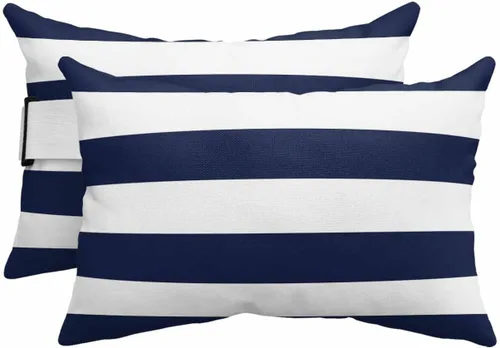 Miniatura 9 de Almohada de exterior para tumbona, diseño de rayas simples en blanco y negro, impermeable, almohada lumbar con inserto y correa elástica ajustable