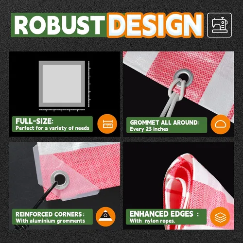 Miniatura 4 de RAINDEWAY Lonas de 4x8 pies, lona multiusos de poliéster a rayas de 12 mil, impermeable, con ojales y bordes reforzados, lonas rojas/blancas