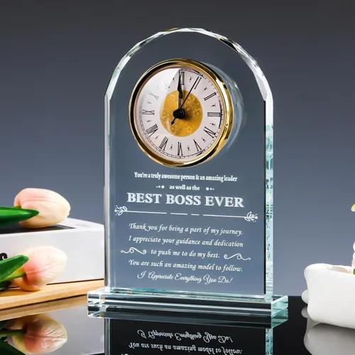 Miniatura 7 de YWHL Regalos de cumpleaños para mujeres y hombres, regalo significativo de agradecimiento para mujeres, reloj de mesa de vidrio grabado con láser