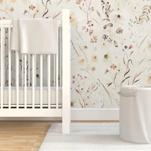 Miniatura 6 de Spoonflower Papel tapiz autoadhesivo de 9 x 2 pies, papel tapiz extraíble de acuarela de botánicos neutros con diseño floral beige