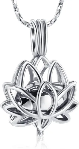Imrsanl Joyería de cremación para cenizas – Collar con colgante de cenizas de flor de loto con mini urna de recuerdo, joyería conmemorativa de