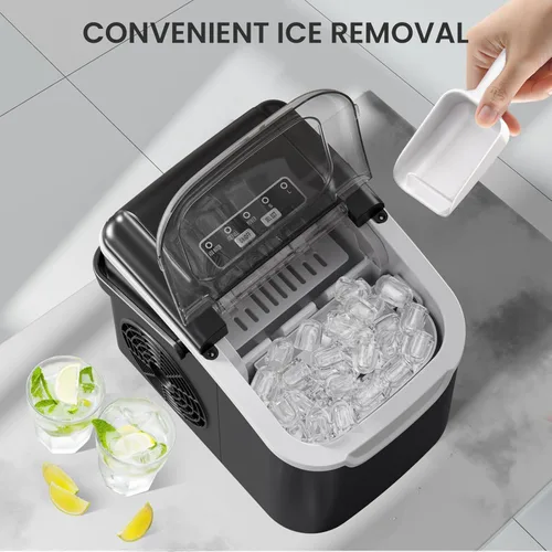 Miniatura 7 de Crzoe Encimera para hacer hielo con asa, 2 tamaños de hielo, 8 cubos de hielo en 6 minutos, 26 libras/24 horas, máquina de hielo portátil