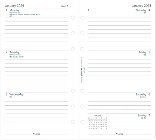 Miniatura 3 de Filofax Recambio de diario de calendario, tamaño personal/compacto, semana a vista, papel blanco, a rayas, inglés, 2024 (C68418-24)