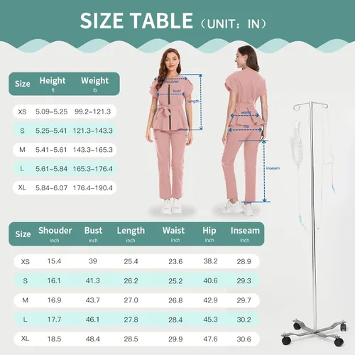 Miniatura 7 de niaahinn Conjunto de ropa quirúrgica para mujer, uniforme médico, camiseta y pantalones con cremallera y cordón, ropa de trabajo dental