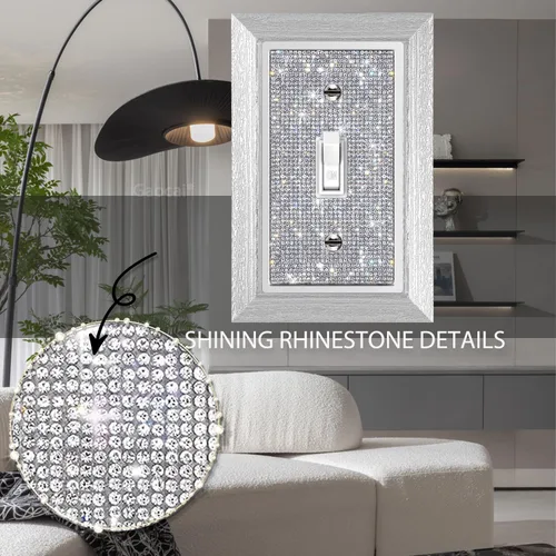 Miniatura 3 de 1 pieza Placas de pared con diamantes de imitación brillantes Cubierta de interruptor de luz Placa decorativa de pared con palanca única Placas