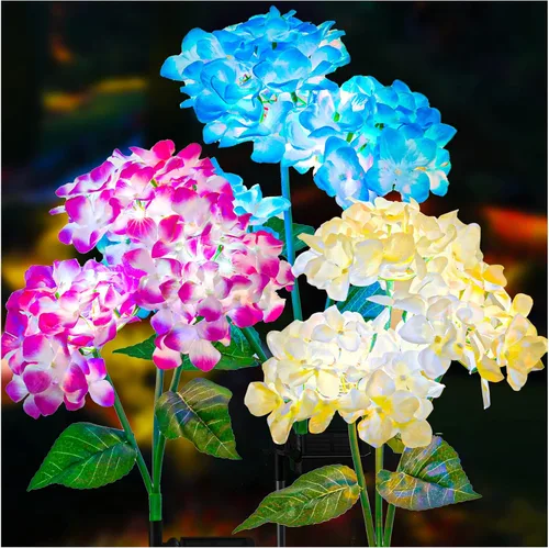 TONULAX Luces solares de jardín – Paquete de 3 luces para exteriores, luces de flores de hortensias coloridas para decoración de patio, decoración