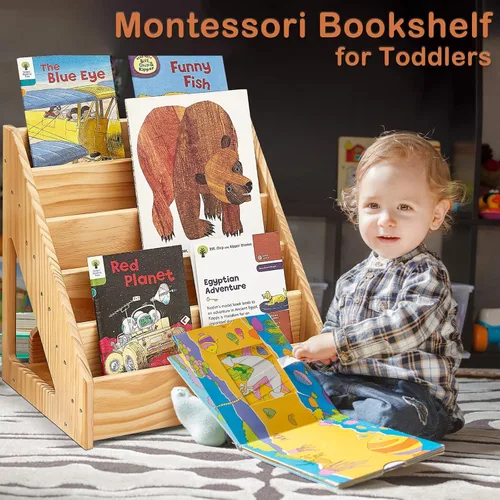 Miniatura 3 de FUNLIO Montessori - Estantería para niños pequeños de 1 a 5 años, con asa y dispositivo antiinclinación, estantería de pino de primera calidad