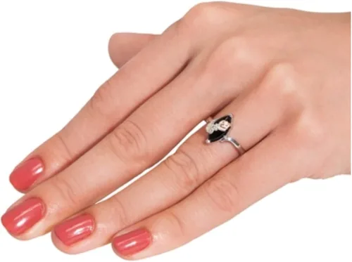 Miniatura 5 de Anillo de bypass de ónix marquesa de perfil fino, plata de ley, oro rosa y verde de 12 quilates