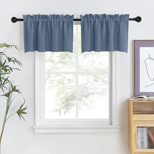 Miniatura 33 de NICETOWN Home Fashion - Cortinas de cocina con bolsillo para poste, cenefa festoneada a medida, cenefa festoneada sólida para ventana de Marrón