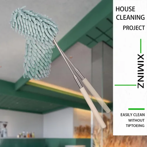 Miniatura 5 de Plumero de microfibra retráctil verde para limpiar plumero de mano extensible lavable plumero herramienta de limpieza para limpieza de oficina