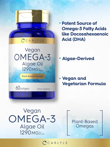 Miniatura 4 de Suplemento de Omega 3 vegano Carlyle 1290 mg 60 cápsulas blandas A base de plantas Sin OMG y sin gluten de aceite de algas