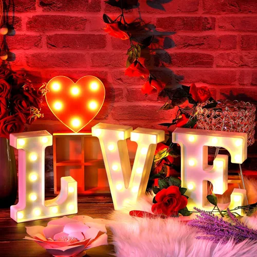 Miniatura 5 de Aurelema 4 letras iluminadas con luces de San Valentín, alfabeto con luces LED, corazón romántico para San Valentín, aniversario, boda, compromiso