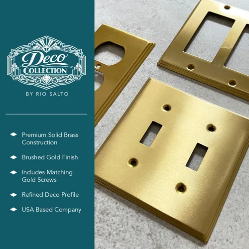 Miniatura 7 de Rio Salto BRASS - Combo de placa de pared dúplex de latón cepillado dorado para receptáculos, cubiertas de tomacorrientes, placa de cubierta