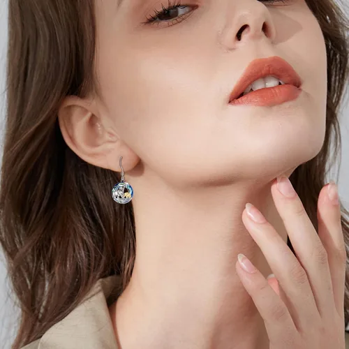 Miniatura 49 de POPKIMI Bonitos aretes colgantes de animales, joyería de animales, regalos de cumpleaños y Navidad para mujeres, aretes de ópalo de cristal de plata