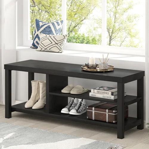 Miniatura 11 de EXCEFUR Banco de entrada industrial, banco rústico de almacenamiento de botas para interiores con asiento para sala de estar, gris
