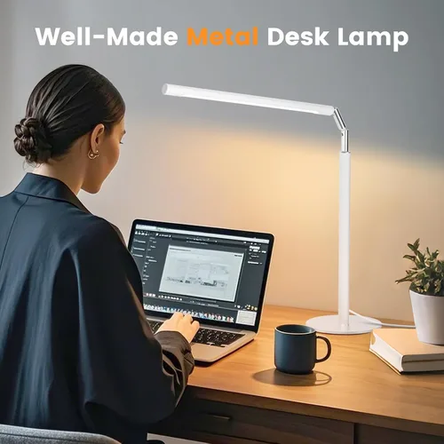 Miniatura 2 de Lámpara de Escritorio LED Blanca - Luz de Escritorio Industrial Plegable para Oficina en Casa, Lámpara de Mesa Regulable de 15W para Lectura