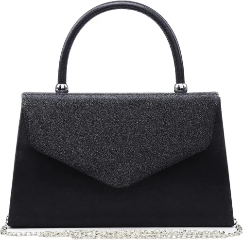 Dasein Bolso de Noche para Mujer, Bolsos de Embrague para Fiesta, Bolsos de Boda, Bolsos de Cóctel y Baile con Brillo Esmerilado Negro
