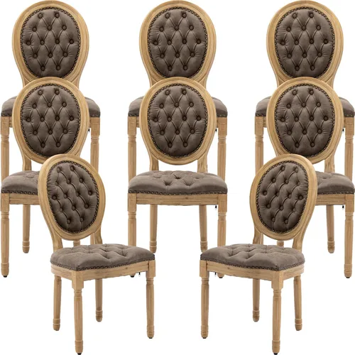 Miniatura 11 de Juego de 2 sillas de comedor de campo francés, sillas de comedor de madera de granja beige, silla de comedor con respaldo tejido con cojín tapizado