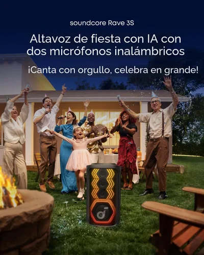 Miniatura 4 de soundcore Rave 3S - Altavoz de fiesta AI con 2 micrófonos inalámbricos, sonido de 200 W, eliminación de voz AI, reverberación, espectáculo de luz