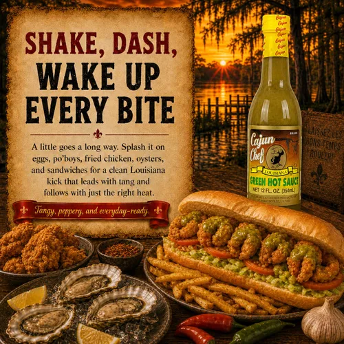 Miniatura 3 de Cajun Chef Green Louisiana - Salsa picante de 12 onzas (paquete de 3) – Salsa de pimienta de cayena verde suave hecha con pimientos de Luisiana