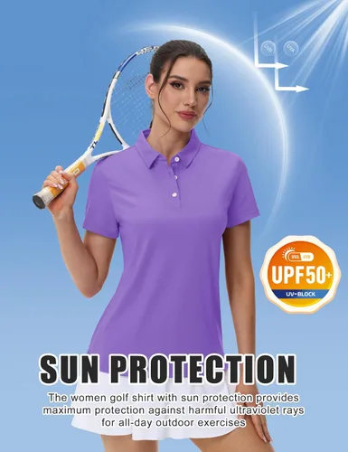 Miniatura 2 de MAGCOMSEN Polos de golf para mujer, manga corta, UPF 50+, cuello de secado rápido, para tenis, trabajo, atletismo