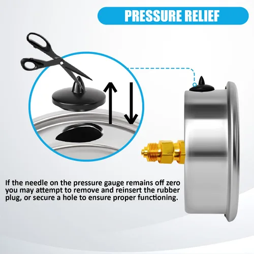 Miniatura 5 de Medidor de presión relleno de líquido de 0-100 psi, cara de dial de 2.5 pulgadas, carcasa de acero inoxidable para montaje trasero NPT de 1/4