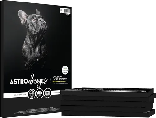 ASTRODESIGNS™ Cartulina de colores, 8.5 x 11 pulgadas, 65 lb/176 gsm, negro, 6 paquetes individuales de 50 hojas, 300 hojas en total (91333-01)