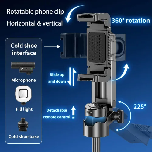 Miniatura 4 de TINKSEN - Trípode extensible para selfie stick de 16 pulgadas, equipado con control remoto inalámbrico, soporte giratorio de 360°, diseño ABS ligero