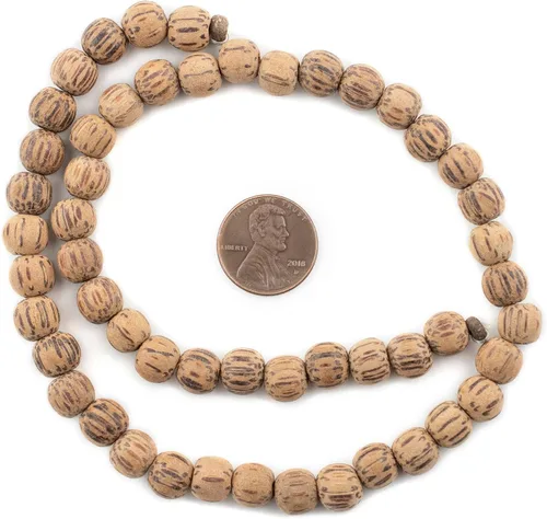 Miniatura 2 de The Bead Chest Perlas de madera de palma natural redonda sin encerar 0.315 in agujero grande marrón 15