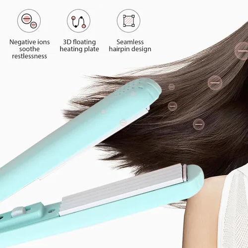 Miniatura 5 de Alisador de pelo, varita rizadora 2 en 1 y plancha plana con calentamiento rápido, plancha plana profesional de cerámica de doble voltaje, mini Verde