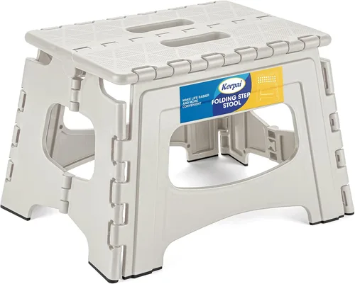 Miniatura 9 de Korpai Taburete plegable de 16 pulgadas para adultos y niños con capacidad para hasta 300 libras, taburetes plegables antideslizantes con mango