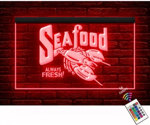 110200 Seafood Market Shop Cafe Restaurant Store - Letrero de neón con luz LED (12 x 8 pulgadas, 16 colores por control remoto)