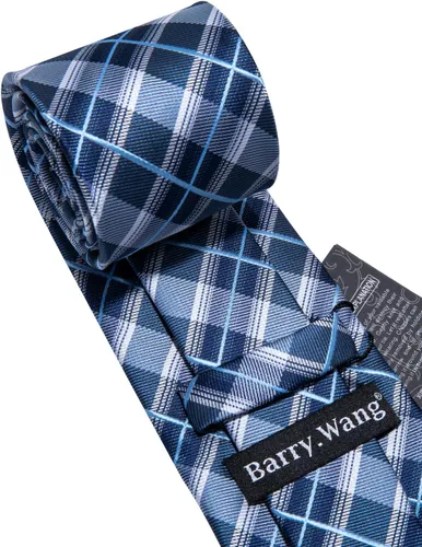 Miniatura 11 de Barry.Wang Juego de corbatas a cuadros para hombre con pañuelo gemelos de rayas clásicas