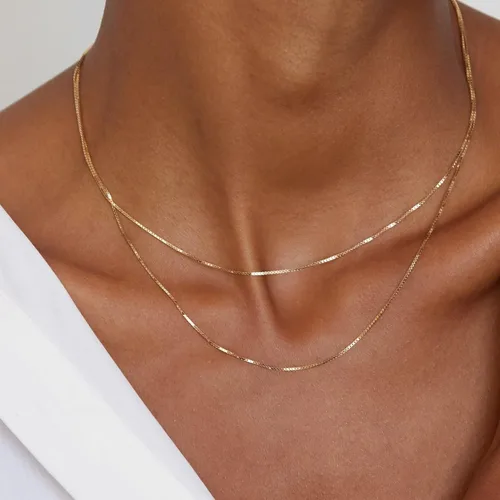 Miniatura 2 de CHESKY Collares de oro en capas para mujer, collar de cadena de oro delicado de 14 quilates para mujer, cadena de clip de eslabones cubanos de moda