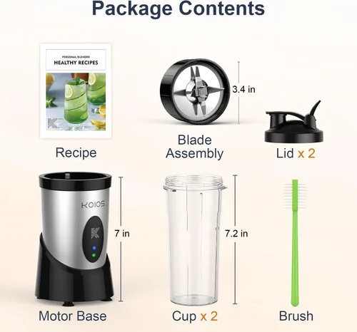 Miniatura 7 de KOIOS Licuadora de batidos, licuadora personal de 900 W para batidos y licuados de cocina con 2 tazas portátiles sin BPA de 22 onzas, mezclador