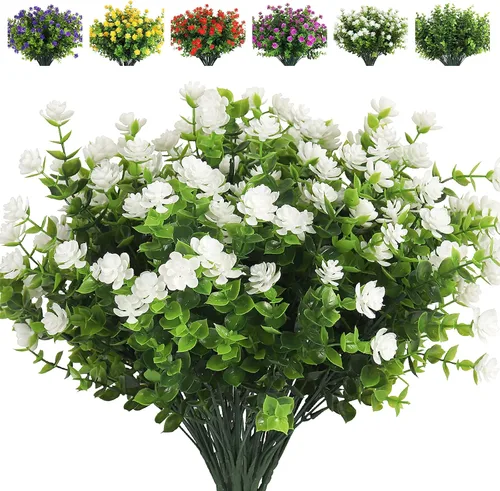 Miniatura 24 de RECUTMS - Flores artificiales, plantas artificiales, resisten los rayos ultravioleta, arbustos sintéticos, para interior y exterior, maceta