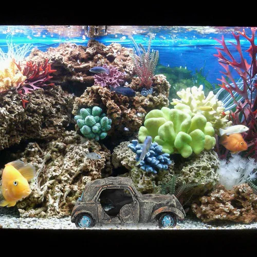Miniatura 9 de Abaodam Decoración de pecera para acuario de resina, adorno de automóvil, decoración de restos de coche para escritorio, acuario, accesorios