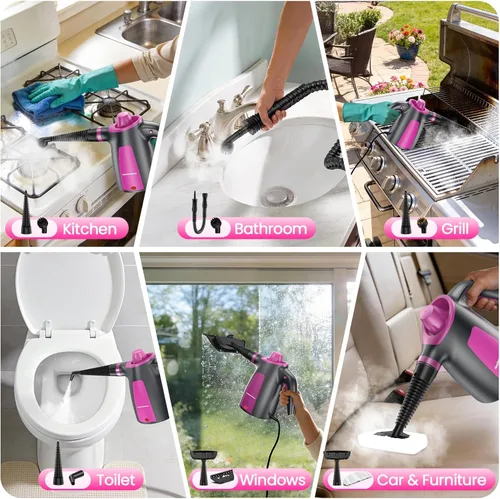Miniatura 5 de LABIGO Limpiador a vapor, limpiador de vapor natural de mano presurizado multisuperficie con 12 accesorios y bloqueo de seguridad, vaporizador