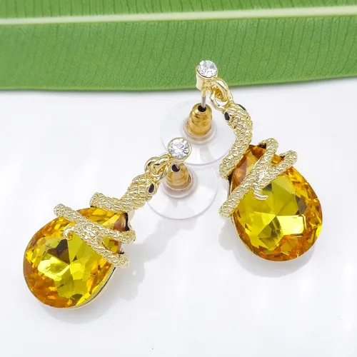 Miniatura 75 de Navachi Pendientes colgantes de gota de serpiente con forma de pera multicolor de cristal chapado en oro de 18 quilates