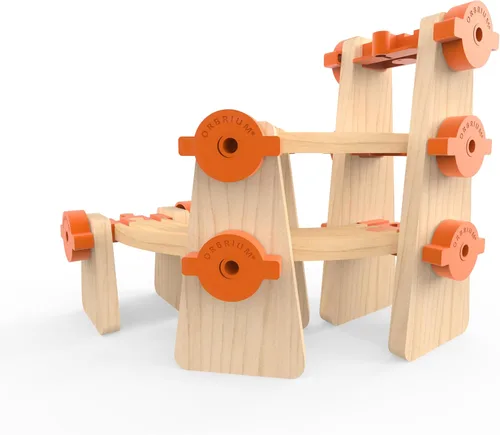 Miniatura 9 de Accesorios de madera para vías de tren Build & Play, 90 piezas de juguetes STEM de ferrocarril elevados, paquete de expansión de pistas ascendentes