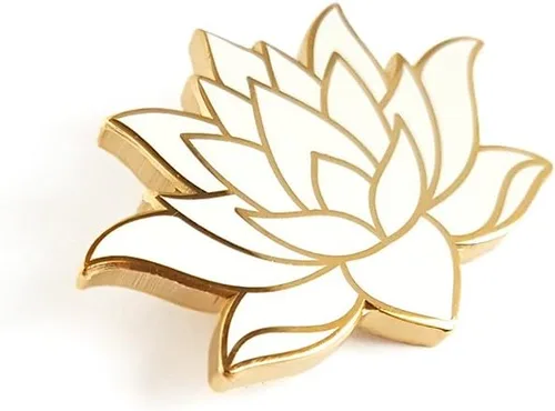 Miniatura 2 de Pinsanity Pin de solapa esmaltado de flor de loto blanco, Cobre Latón, Sin gemas.