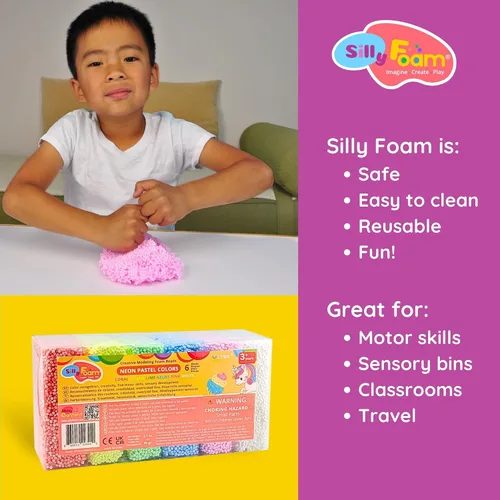 Miniatura 8 de Espuma Tonta, Cuentas de Espuma de Modelado Creativo, Paquete de 2 de 6 Primarios + 6 Bloques Pastel Neón, Sin Slime Sin Desorden, Perfecto