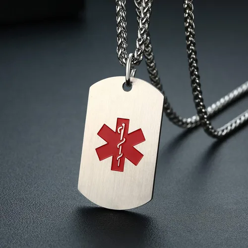Miniatura 19 de VNOX Collar con colgante personalizado de acero inoxidable con grabado personalizado para identificación de alerta médica de emergencia para hombres